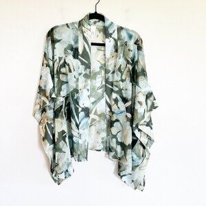 Wynne Layers Kimono L Floral Chiffon Open Front Sheer Cardigan Classy